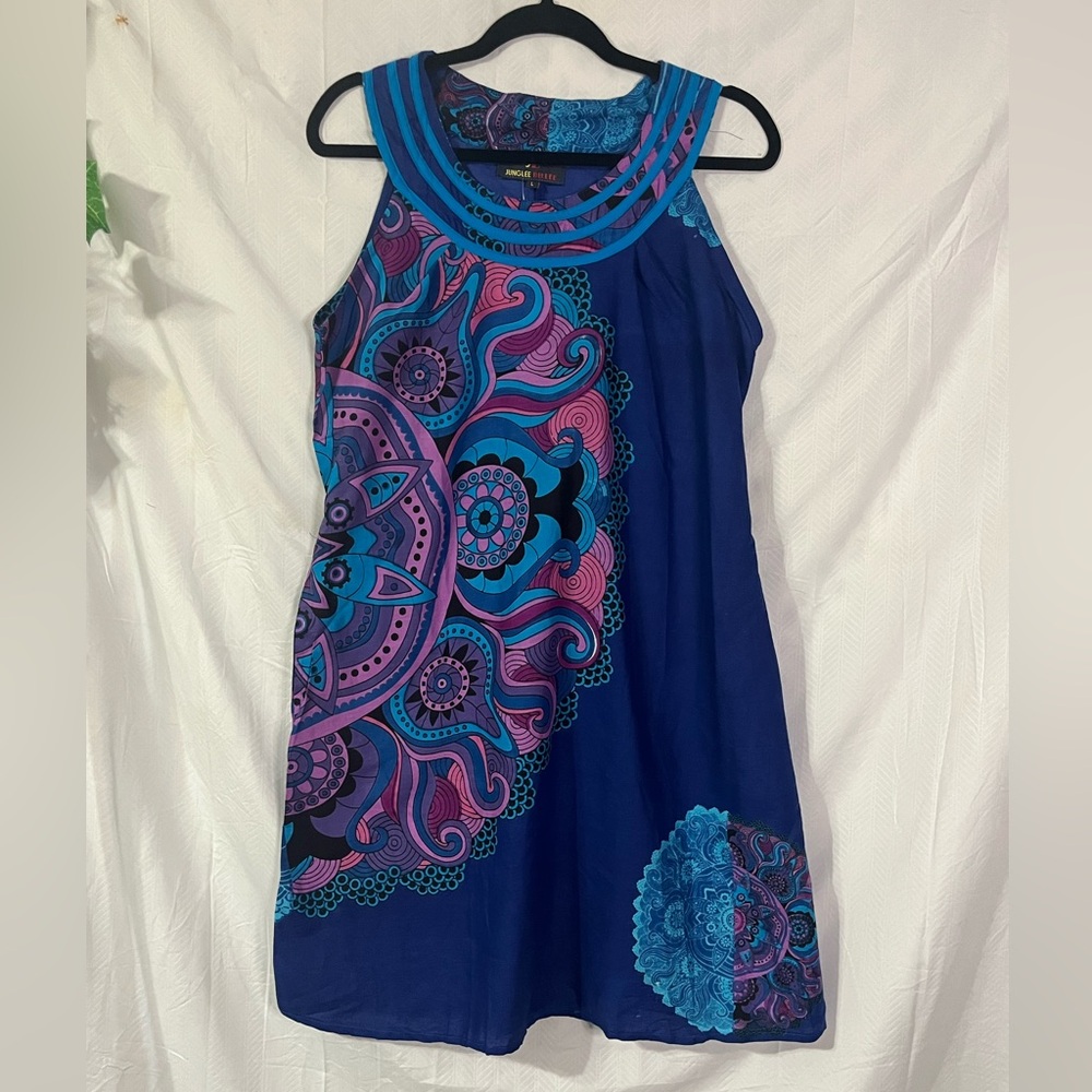 🆕 Blue and Pink Sleeveless Summer Dress
